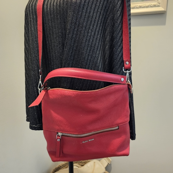 Red Crossbody Soft Leather Bag with Adjustable Strap and Silver Hardware - Picture 1 of 4